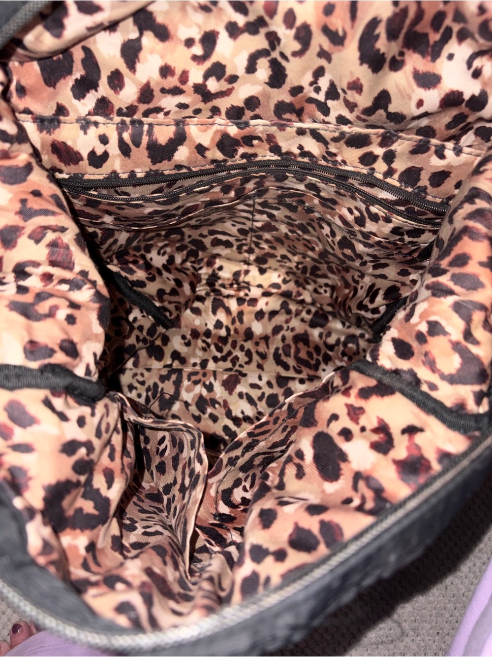 Black Quilted Nylon Backpack with Leopard Lining - Picture 9 of 9